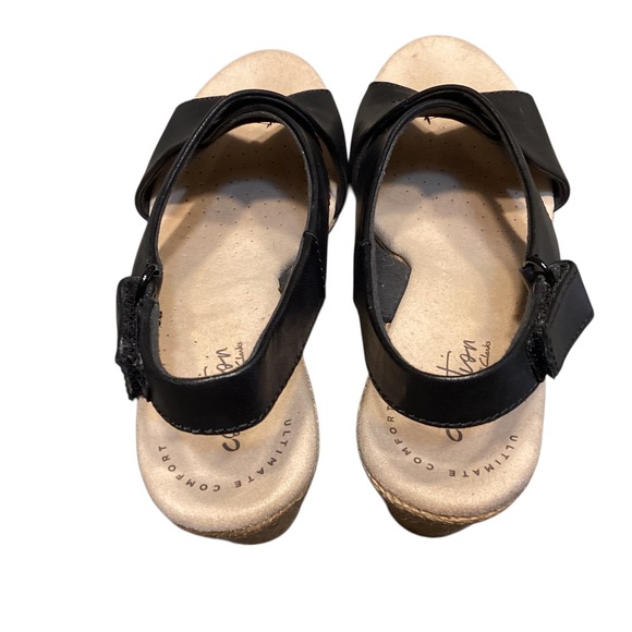 Clarks Collection Lafley Alaina Black Leather Espadrille Wedge Sandals 7.5M EUC - Picture 4 of 9